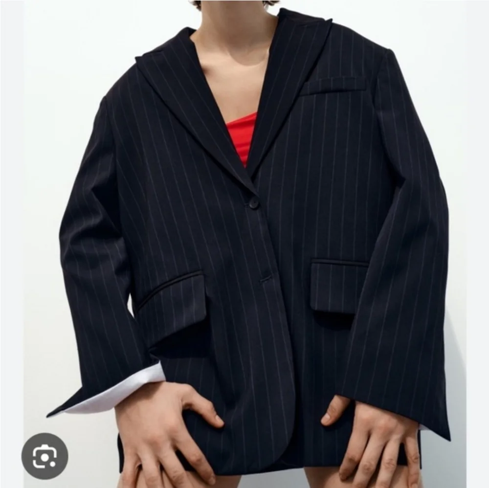 Zara NWT Oversized Pinstripe Blazer Navy Blue Size XS/S